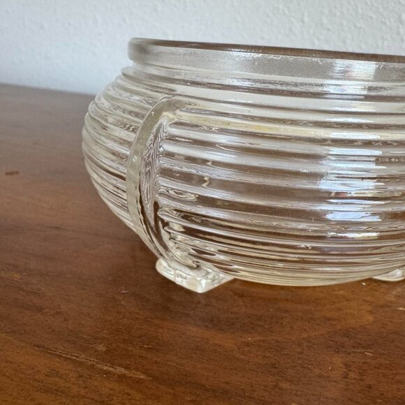 Art Deco Ribbed Glass Vanity Jar, Trinket Dish - Picture 4 of 8